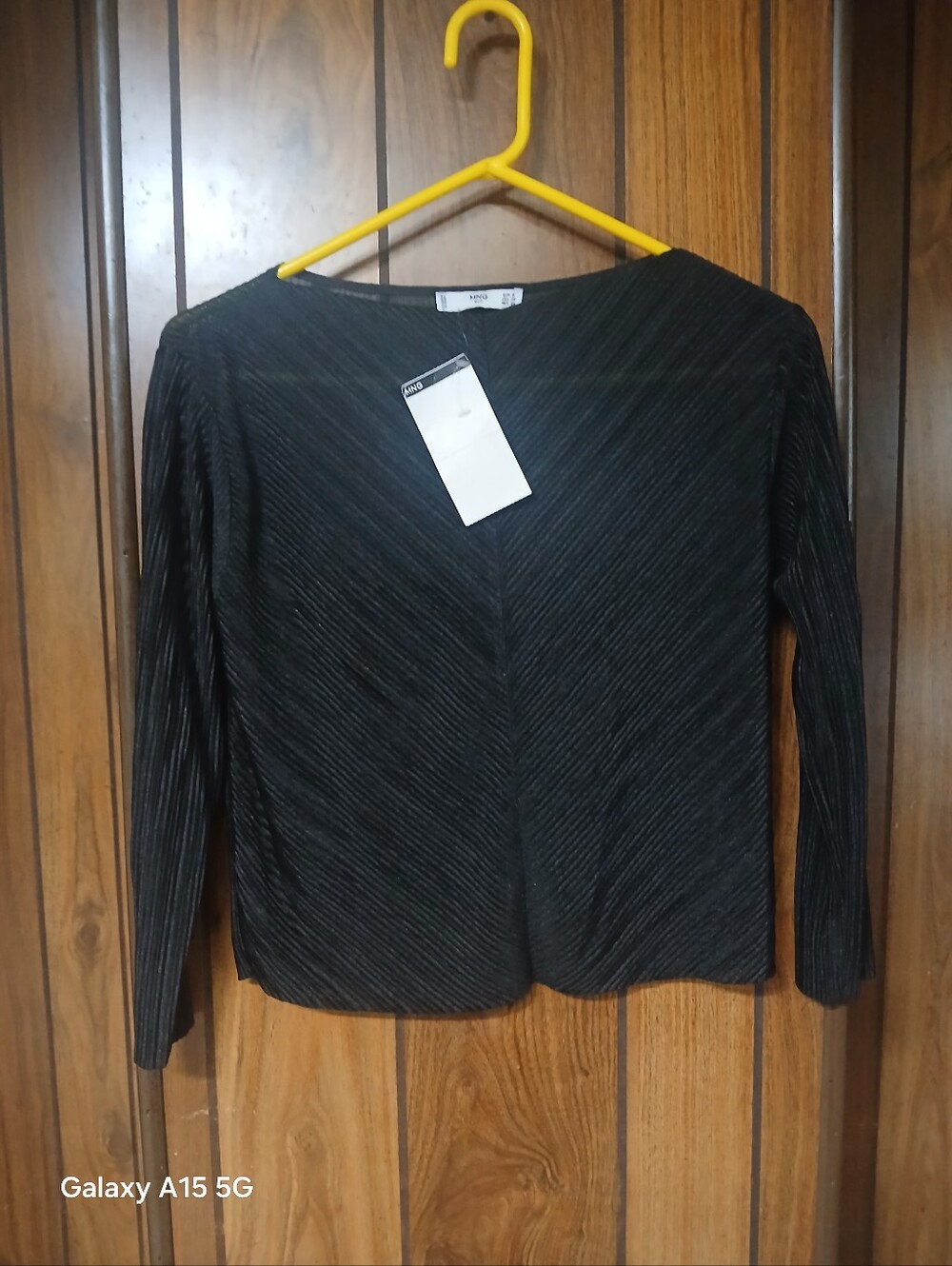 Mango Black Ribbed V-Panel Long Sleeve Top